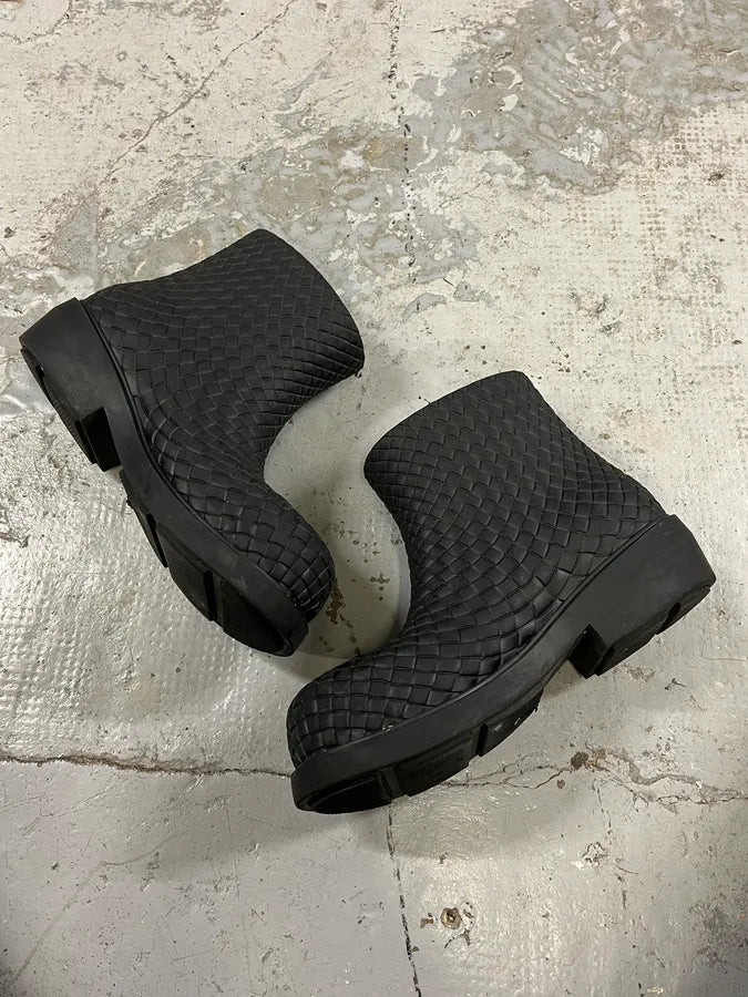 Bottega Veneta Black Woven Leather Boots wCOJeqL 3
