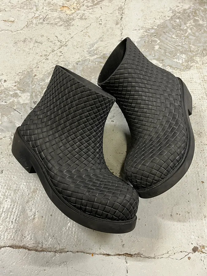 Bottega Veneta Black Woven Leather Boots wCOJeqL 2