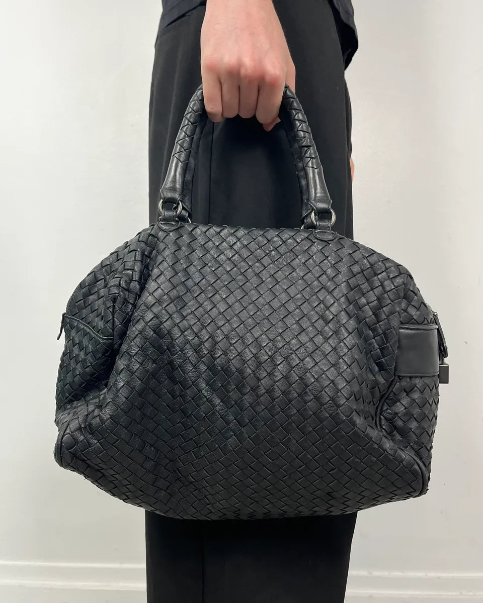 Bottega Veneta Black Woven Leather Handle Bag EGrGpDB 0