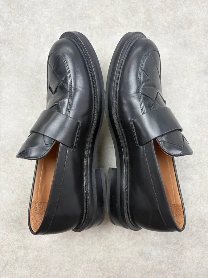 Bottega Veneta Black Woven Leather Loafers VJClksh 3