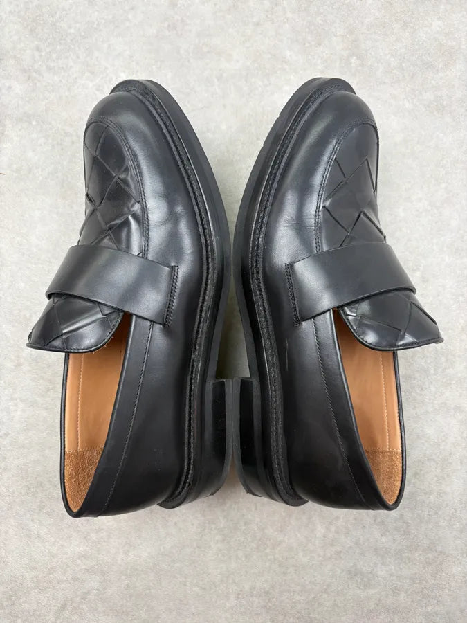 Bottega Veneta Black Woven Leather Loafers VJClksh 4