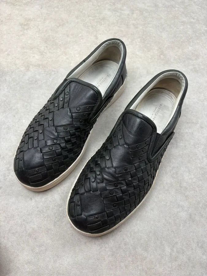 Bottega Veneta Black Woven Leather Slip-On Shoes LGifTXV 2