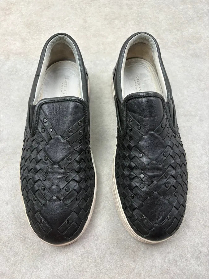 Bottega Veneta Black Woven Leather Slip-On Shoes LGifTXV 1