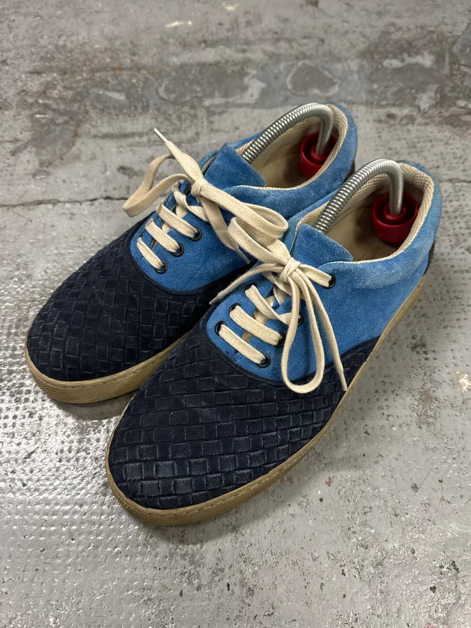 Bottega Veneta Blue Intrecciato Contrast Suede Low Sneakers eUulYae 4