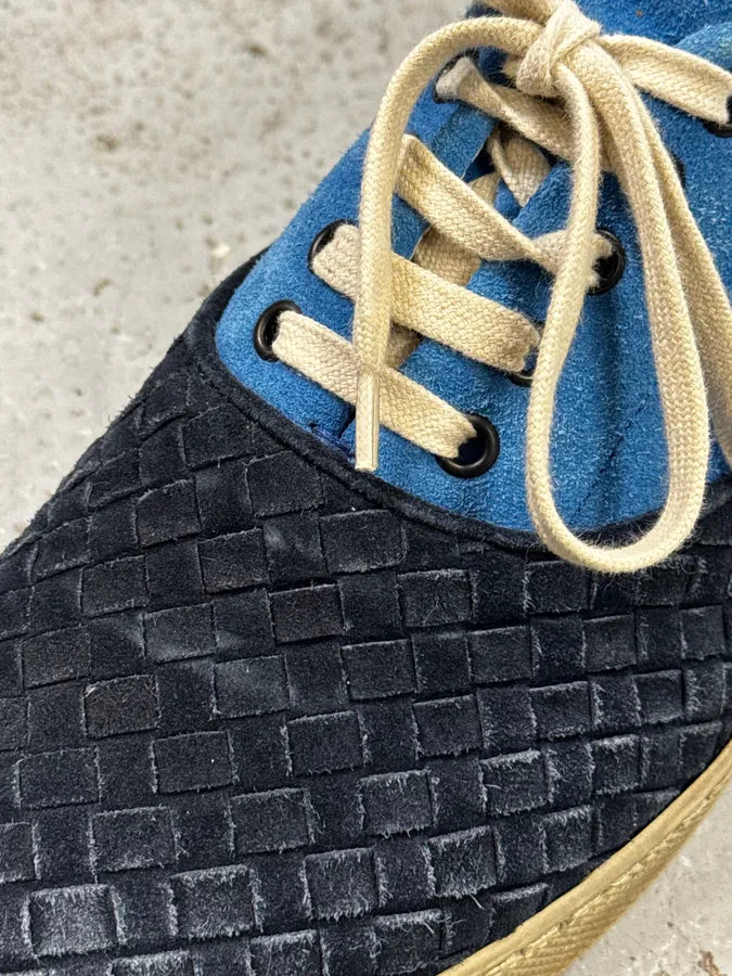 Bottega Veneta Blue Intrecciato Contrast Suede Low Sneakers eUulYae 5
