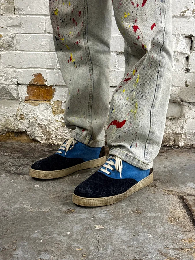 Bottega Veneta Blue Intrecciato Contrast Suede Low Sneakers eUulYae 2