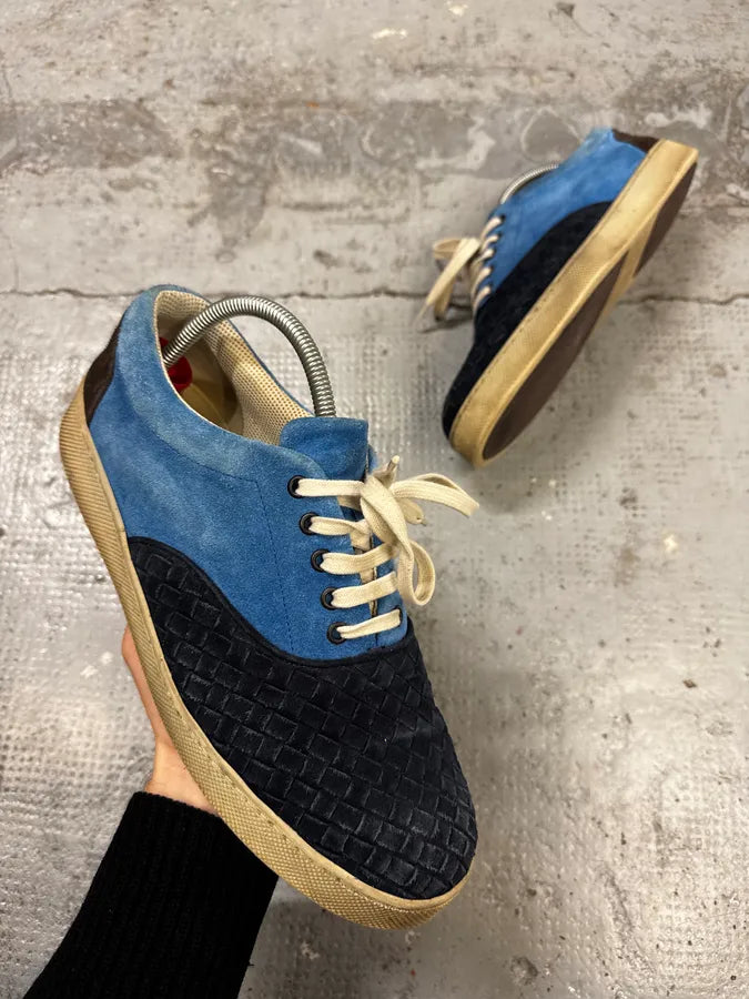Bottega Veneta Blue Intrecciato Contrast Suede Low Sneakers eUulYae 0
