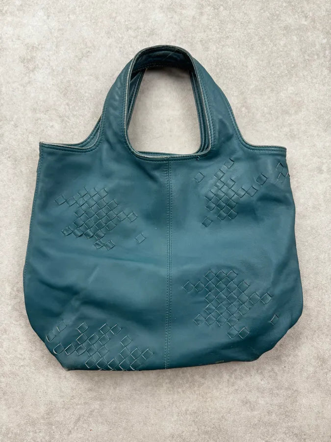 2000s Bottega Veneta Blue Washed Intrecciato Tote Bag KBlSvxp 1