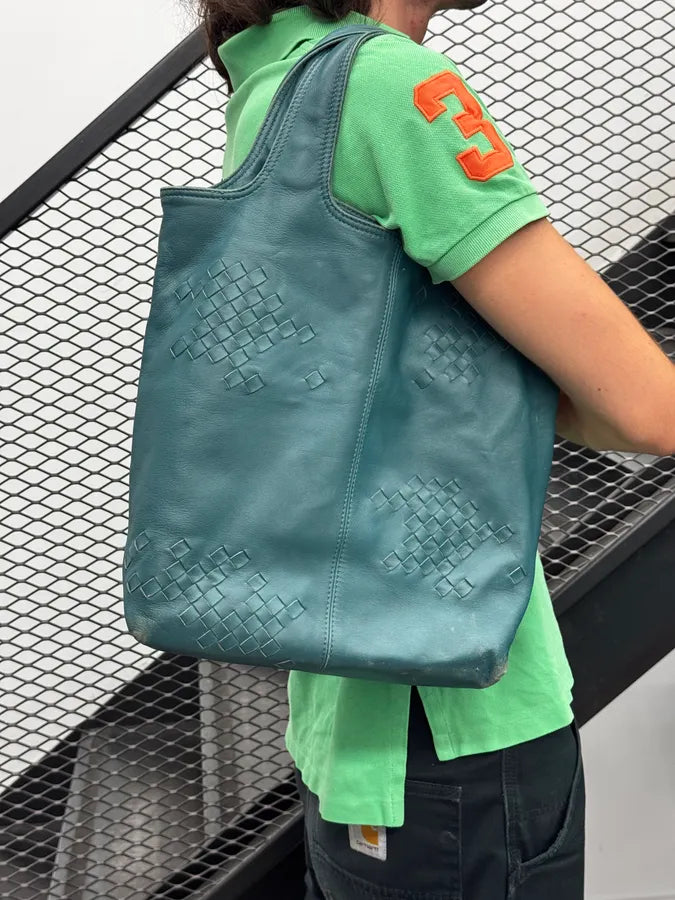 2000s Bottega Veneta Blue Washed Intrecciato Tote Bag KBlSvxp 3