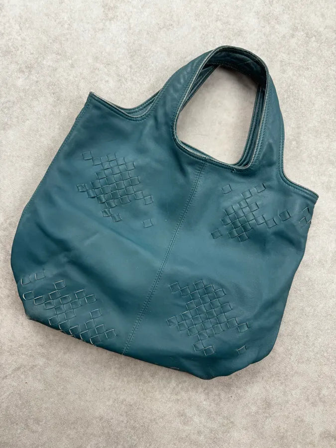 2000s Bottega Veneta Blue Washed Intrecciato Tote Bag KBlSvxp 5