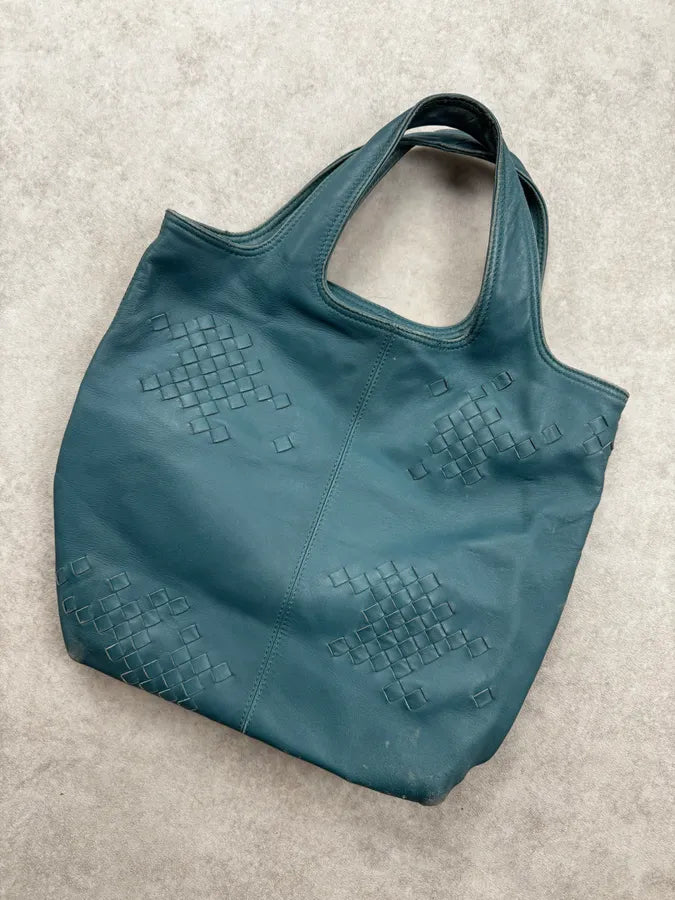 2000s Bottega Veneta Blue Washed Intrecciato Tote Bag KBlSvxp 4
