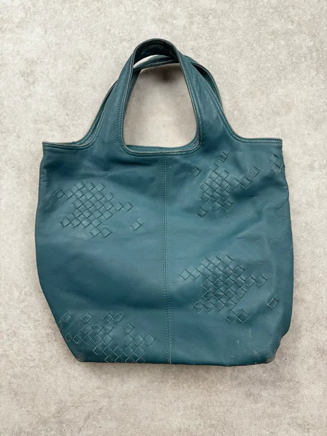 2000s Bottega Veneta Blue Washed Intrecciato Tote Bag KBlSvxp 0