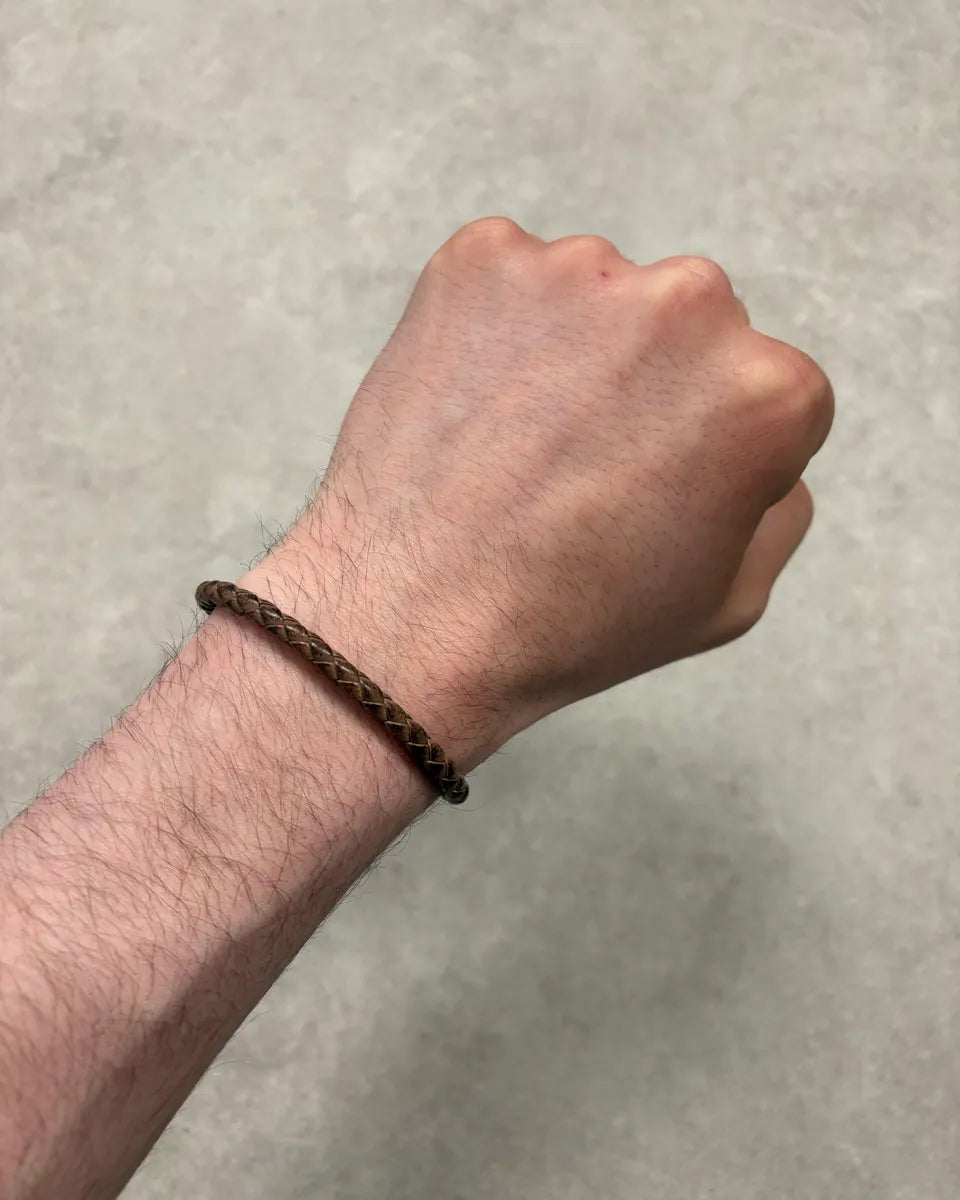 Bottega Veneta Brown Leather Braided Bracelet iBHQBgg 1