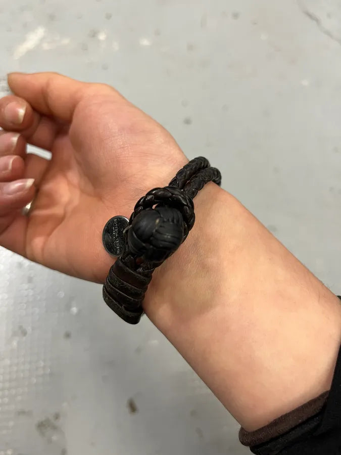 Bottega Veneta Brown Leather Braided Charm Bracelet BsfAYTv 3