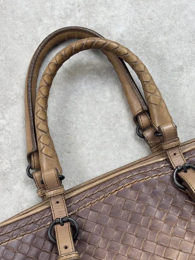Bottega Veneta Brown Gradient Leather Intrecciato Woven Handle Bag uRvyXgm 5