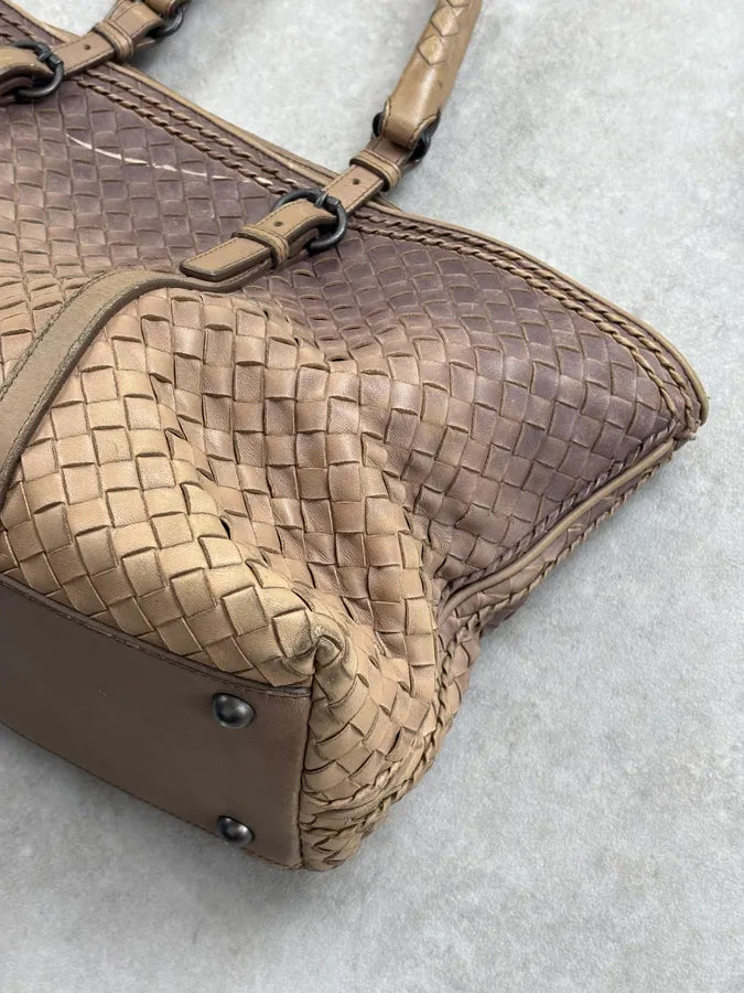Bottega Veneta Brown Gradient Leather Intrecciato Woven Handle Bag uRvyXgm 11