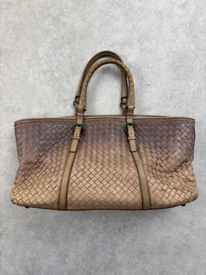 Bottega Veneta Brown Gradient Leather Intrecciato Woven Handle Bag uRvyXgm 0