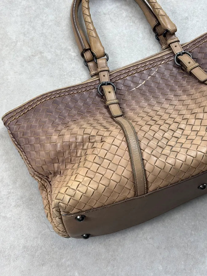Bottega Veneta Brown Gradient Leather Intrecciato Woven Handle Bag uRvyXgm 10