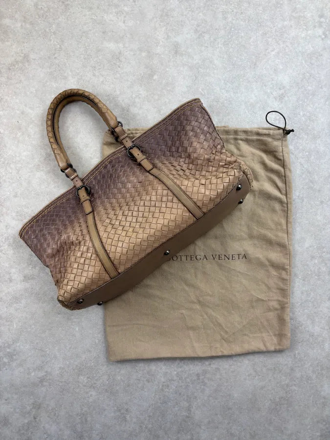 Bottega Veneta Brown Gradient Leather Intrecciato Woven Handle Bag uRvyXgm 1