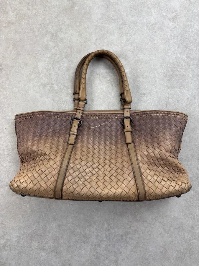 Bottega Veneta Brown Gradient Leather Intrecciato Woven Handle Bag uRvyXgm 8