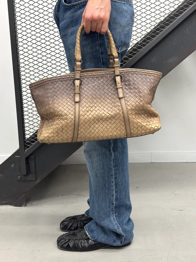 Bottega Veneta Brown Gradient Leather Intrecciato Woven Handle Bag uRvyXgm 2
