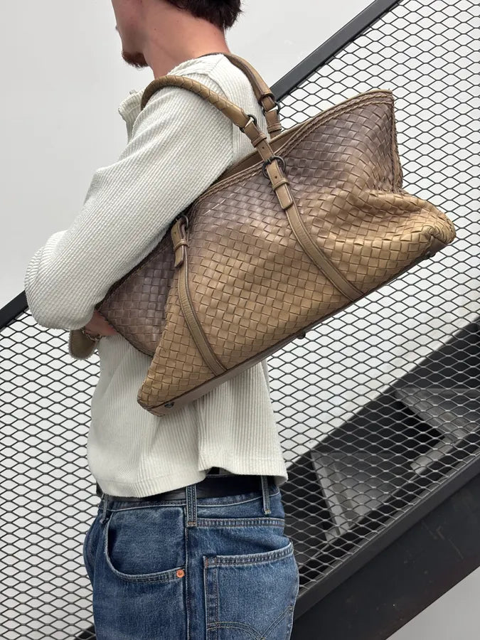 Bottega Veneta Brown Gradient Leather Intrecciato Woven Handle Bag uRvyXgm 3
