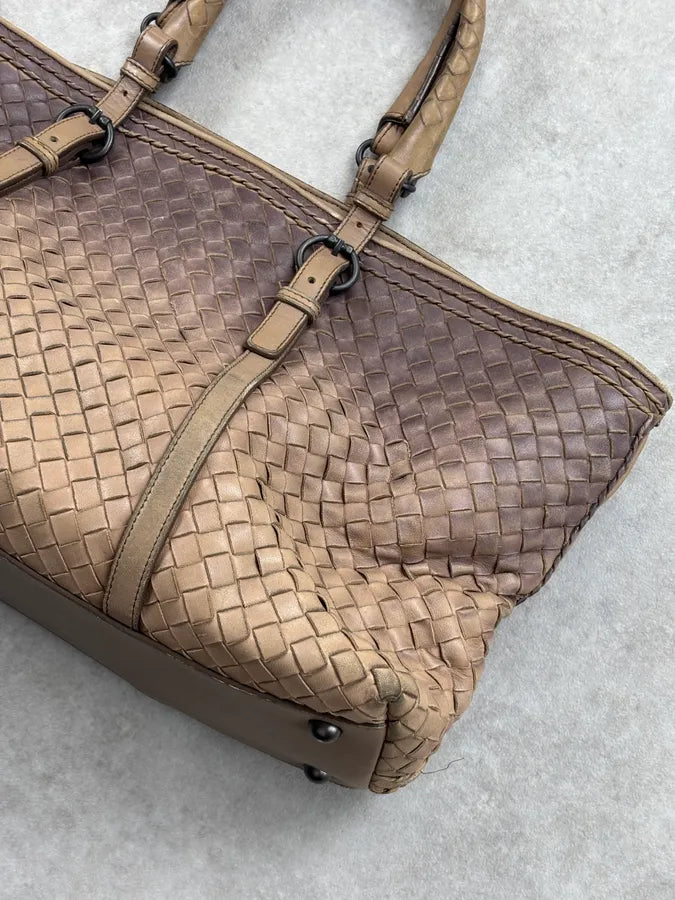 Bottega Veneta Brown Gradient Leather Intrecciato Woven Handle Bag uRvyXgm 6