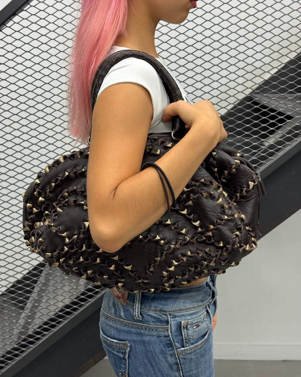 Bottega Veneta Brown Leather Studded Handle Bag lxbAbUh 1