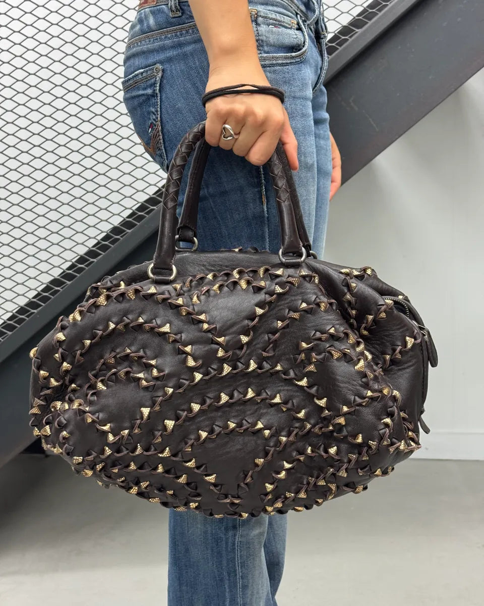 Bottega Veneta Brown Leather Studded Handle Bag lxbAbUh 2