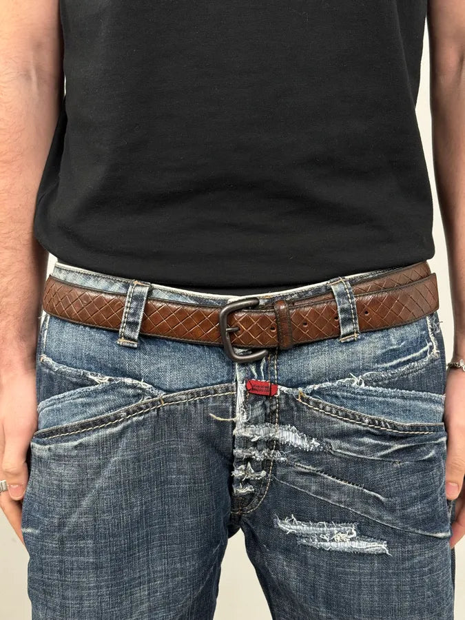 Bottega Veneta Brown Woven Leather Belt sklWIBE 0