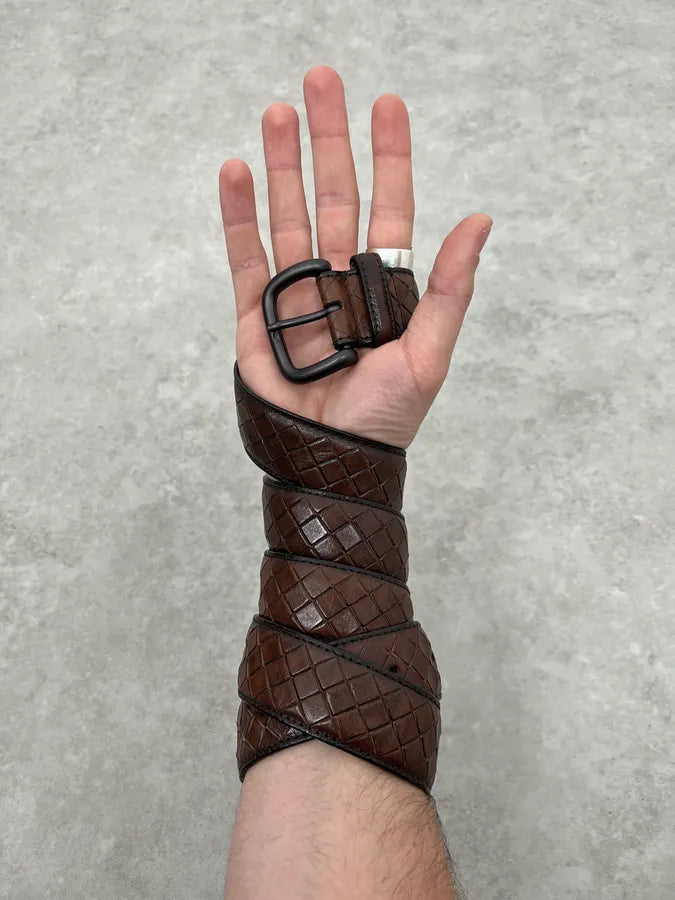 Bottega Veneta Brown Woven Leather Belt sklWIBE 1