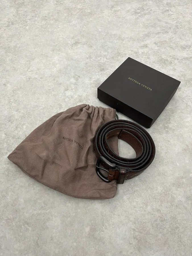 Bottega Veneta Brown Woven Leather Belt sklWIBE 2