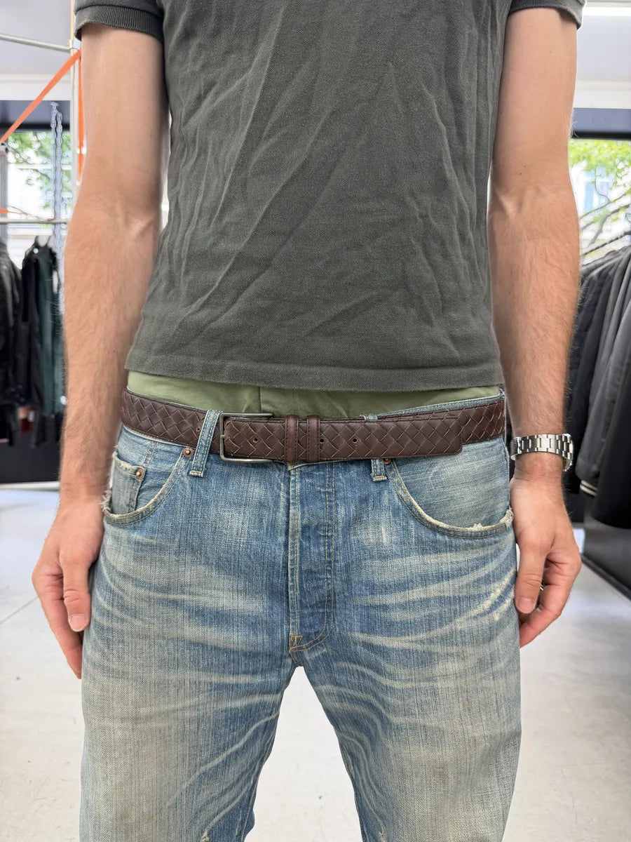 Bottega Veneta Brown Woven Leather Belt WvVHuQL 0