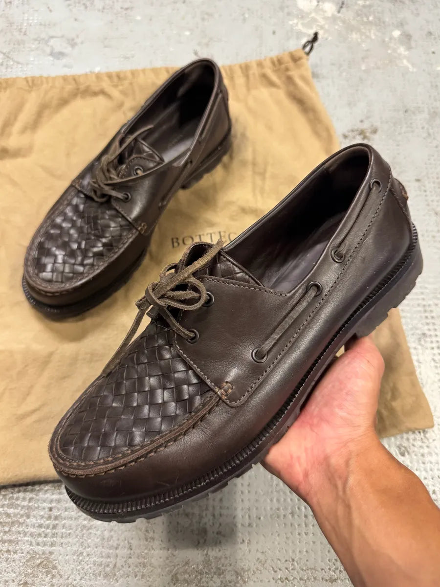 Bottega Veneta Brown Woven Leather Boat Loafers iwvHxgh 0