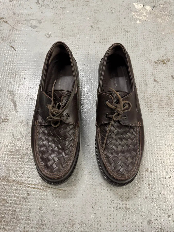 Bottega Veneta Brown Woven Leather Boat Loafers iwvHxgh 2