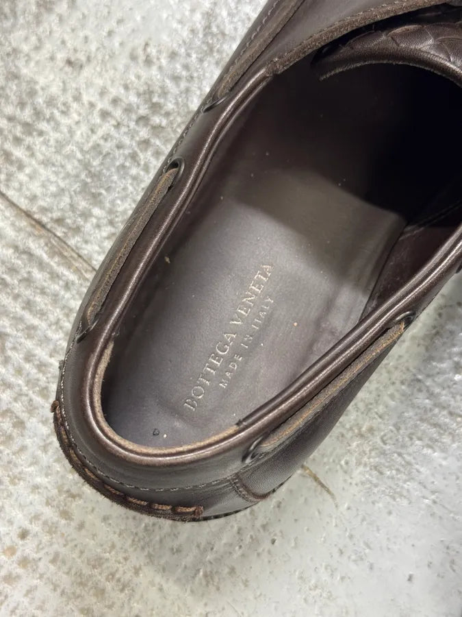 Bottega Veneta Brown Woven Leather Boat Loafers iwvHxgh 4