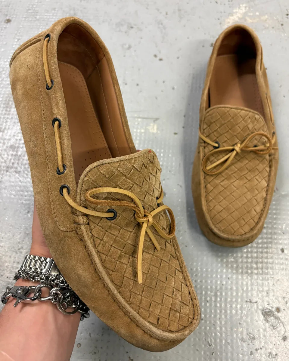 Bottega Veneta Camel Suede Intrecciato Woven Loafers Shoes ZccIRxH 0
