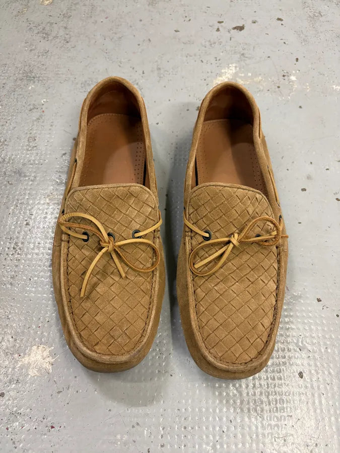 Bottega Veneta Camel Suede Intrecciato Woven Loafers Shoes ZccIRxH 2