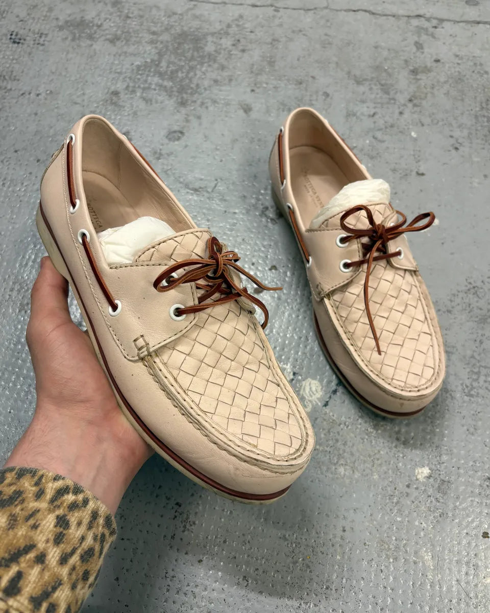 Bottega Veneta Cream Woven Leather Loafers zgbtpSI 0