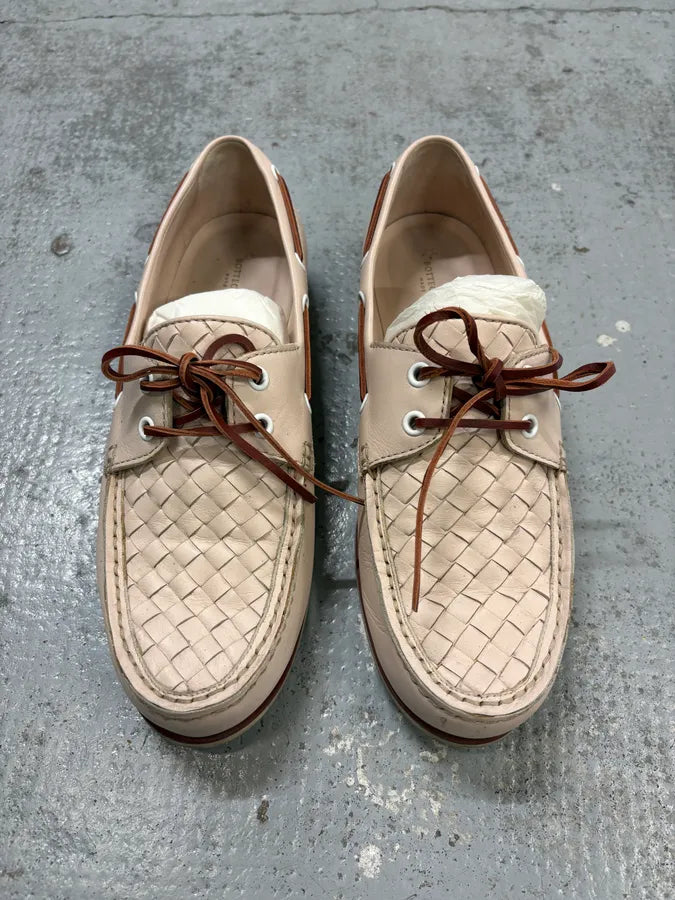 Bottega Veneta Cream Woven Leather Loafers zgbtpSI 1