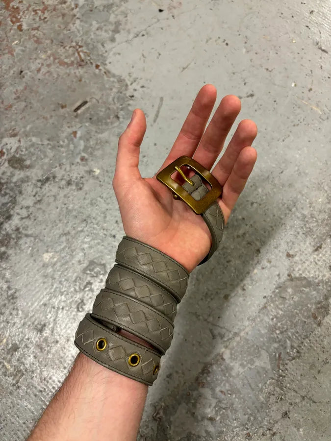 Bottega Veneta Grey Belt Intrecciato Woven Leather Belt SizUgUz 1