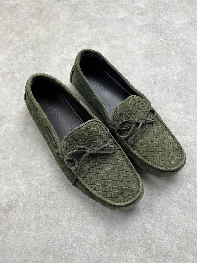 Bottega Veneta Intrecciati Woven Green Suede Loafer Shoes mWcitOk 1