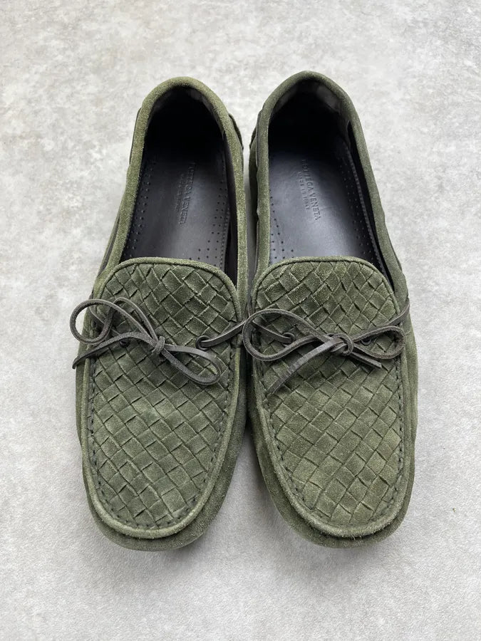 Bottega Veneta Intrecciati Woven Green Suede Loafer Shoes mWcitOk 2