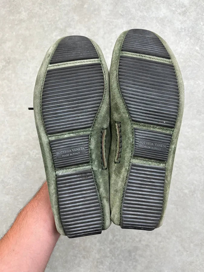 Bottega Veneta Intrecciati Woven Green Suede Loafer Shoes mWcitOk 4