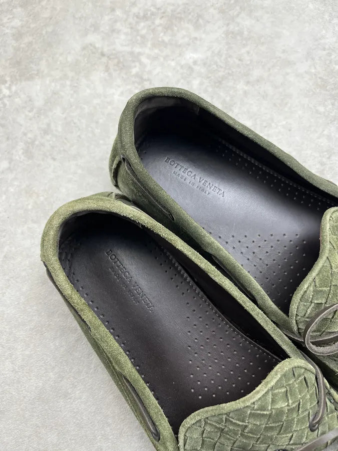 Bottega Veneta Intrecciati Woven Green Suede Loafer Shoes mWcitOk 5