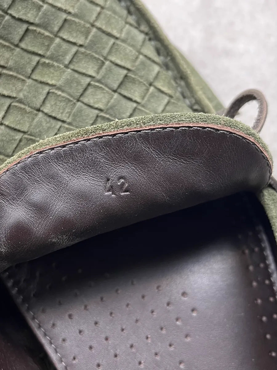 Bottega Veneta Intrecciati Woven Green Suede Loafer Shoes mWcitOk 6