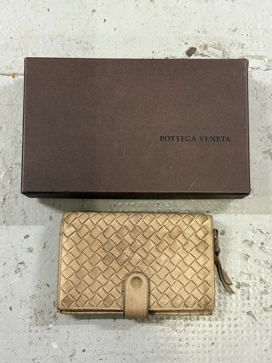 Bottega Veneta Intrecciato Beige Woven Leather Wallet doQppxy 0
