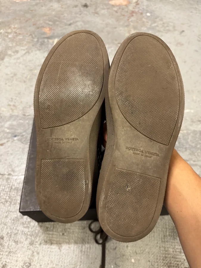 Bottega Veneta Intrecciato Woven Shiny Brown Leather High Sneakers TbmQLmG 5