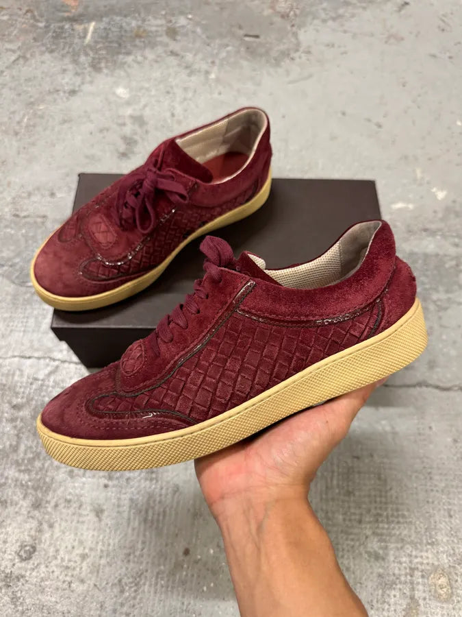 Bottega Veneta Intrecciato Woven Suede Bordeaux Leather Low Sneakers (40eu/us7) EqXOzbe 1