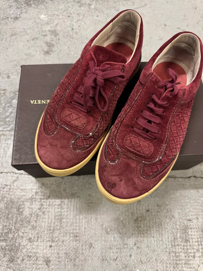 Bottega Veneta Intrecciato Woven Suede Bordeaux Leather Low Sneakers (40eu/us7) EqXOzbe 2